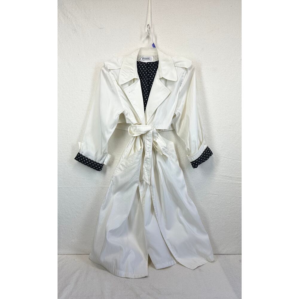 Vintage 80's Forecaster of Boston White Trench Coat Polka-Dot Lining SZ 12/14